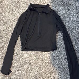 SHEIN Black Polo Collar Crop Top Fitted Long Sleeve